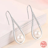 925 Silver Pearl Zircon Dangle Earring Women Engagement Jewelry