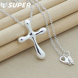925 Silver Cross Pendant Necklace 18-Inch Chain Wedding Jewelry