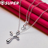 925 Silver Cross Pendant Necklace 18-Inch Chain Wedding Jewelry