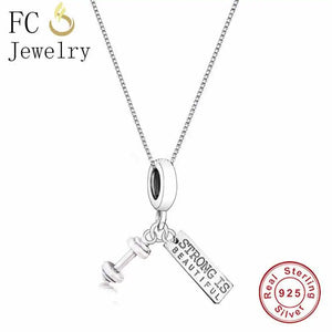 925 Silver Dumbbel Strong Love Fitness Pendant Necklace