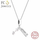 925 Silver Dumbbel Strong Love Fitness Pendant Necklace