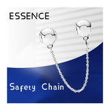 925 Silver ESSENCE Safety Chain Beads Charms For Bracelets Round Clasp Trinkets