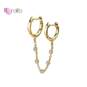 925 Silver 1PC Two Holes Hoop Earrings Crystal Chain Small Earrings