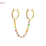 925 Silver 1PC Two Holes Hoop Earrings Crystal Chain Small Earrings
