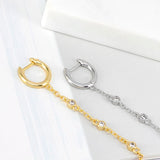 925 Silver 1PC Two Holes Hoop Earrings Crystal Chain Small Earrings