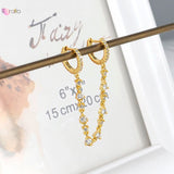 925 Silver 1PC Two Holes Hoop Earrings Crystal Chain Small Earrings