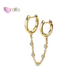 925 Silver 1PC Two Holes Hoop Earrings Crystal Chain Small Earrings