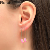 925 Silver Enamel Safety Pin Huggie Earrings
