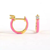 925 Silver Enamel Safety Pin Huggie Earrings