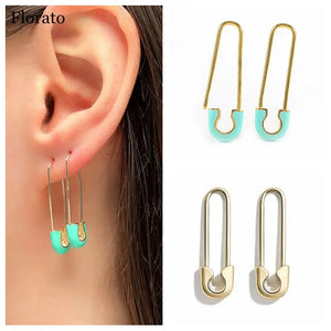 925 Silver Enamel Safety Pin Huggie Earrings