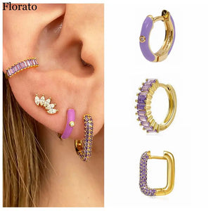 925 Silver Colorful Hoop Earrings Crystal Zircon Jewelry