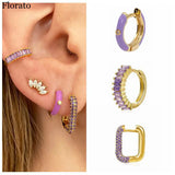 925 Silver Colorful Hoop Earrings Crystal Zircon Jewelry
