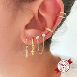 925 Silver Crystal Zircon Minimalist Hoop Earrings