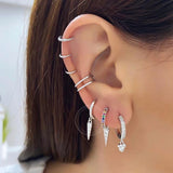 925 Silver Crystal Zircon Minimalist Hoop Earrings