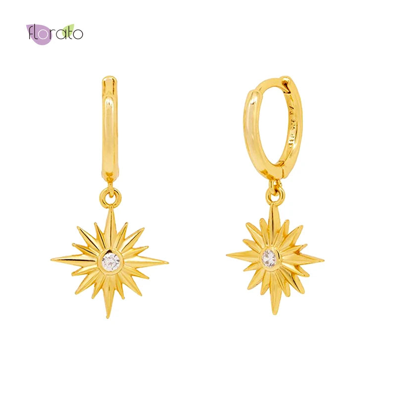 925 Silver Sun Wreath Hoop Earrings for Women