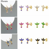 925 Silver Butterfly Crystal Zircon Hoop Earrings Gift