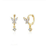 925 Silver Butterfly Crystal Zircon Hoop Earrings Gift