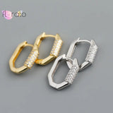 925 Silver Geometric Ellipse Hoop Earrings with Crystal