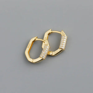 925 Silver Geometric Ellipse Hoop Earrings with Crystal