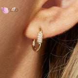 925 Silver Geometric Ellipse Hoop Earrings with Crystal