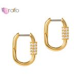 925 Silver Geometric Ellipse Hoop Earrings with Crystal