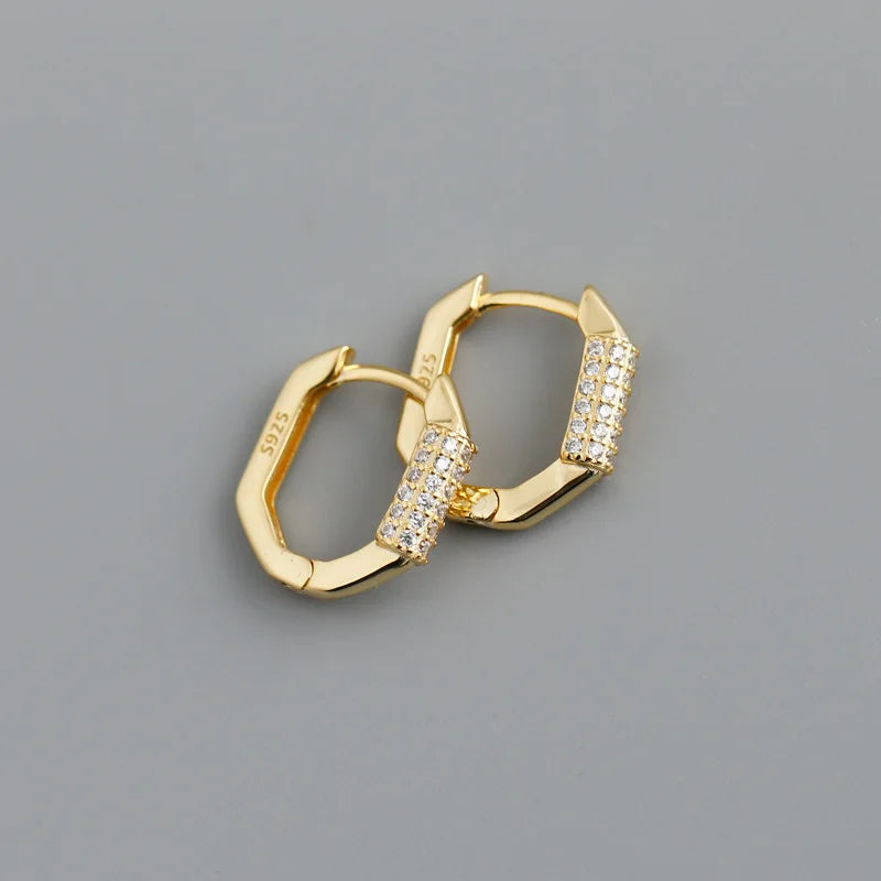 925 Silver Geometric Ellipse Hoop Earrings with Crystal