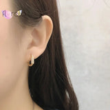 925 Silver Geometric Ellipse Hoop Earrings with Crystal