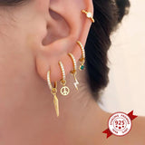 925 Silver Hoop Earrings Set Lightning/Spike/Sun Huggie Earrings