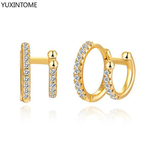 925 Silver Crystal Huggie Hoop Earrings Women Punk Circle Earrings