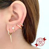 925 Silver Crystal Huggie Hoop Earrings Women Punk Circle Earrings