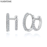 925 Silver Crystal Huggie Hoop Earrings Women Punk Circle Earrings