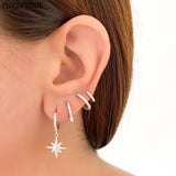 925 Silver Crystal Huggie Hoop Earrings Women Punk Circle Earrings