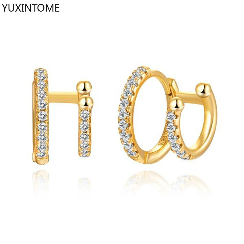 925 Silver Crystal Huggie Hoop Earrings Women Punk Circle Earrings