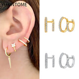 925 Silver Crystal Huggie Hoop Earrings Women Punk Circle Earrings