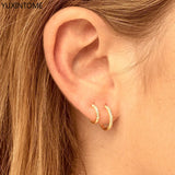 925 Silver Crystal Huggie Hoop Earrings Women Punk Circle Earrings