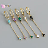 925 Silver Tassel Drop Hoop Earrings Crystal Zircon Huggie Earring