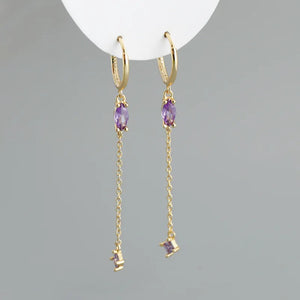 925 Silver Tassel Drop Hoop Earrings Crystal Zircon Huggie Earring