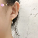 925 Silver Tassel Drop Hoop Earrings Crystal Zircon Huggie Earring
