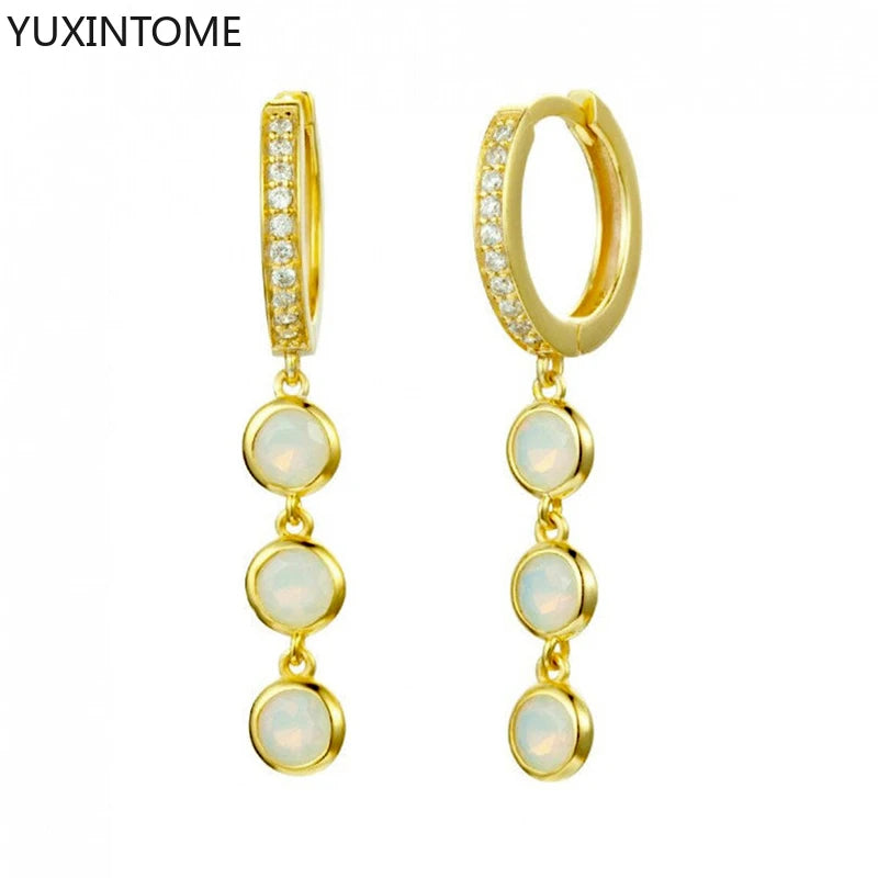 925 Silver Opal Dangle Hoop Earrings Moonstone Party Jewelry