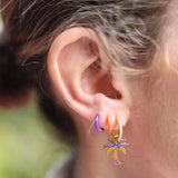 925 Silver Crystal Hoop Earrings Colorful Zircon Palm Tree Dangle Huggie