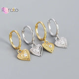 925 Silver Heart Pendant Hoop Earrings CZ Huggie Females Jewelry