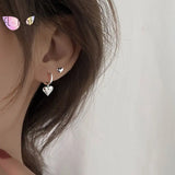 925 Silver Heart Pendant Hoop Earrings CZ Huggie Females Jewelry