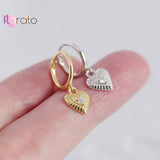 925 Silver Heart Pendant Hoop Earrings CZ Huggie Females Jewelry