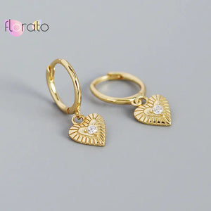 925 Silver Heart Pendant Hoop Earrings CZ Huggie Females Jewelry