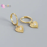 925 Silver Heart Pendant Hoop Earrings CZ Huggie Females Jewelry