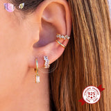 925 Silver Small Hoop Earrings Baguette CZ Huggie Hoops Women Jewelry