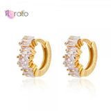 925 Silver Small Hoop Earrings Baguette CZ Huggie Hoops Women Jewelry