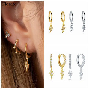 925 Silver Lightning Pendant Hoop Earrings for Women