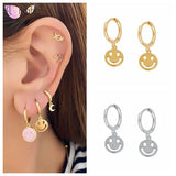 925 Silver Smiley Face Dangle Hoop Earrings for Women Party Jewelry