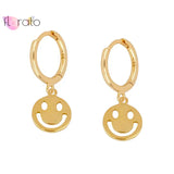925 Silver Smiley Face Dangle Hoop Earrings for Women Party Jewelry